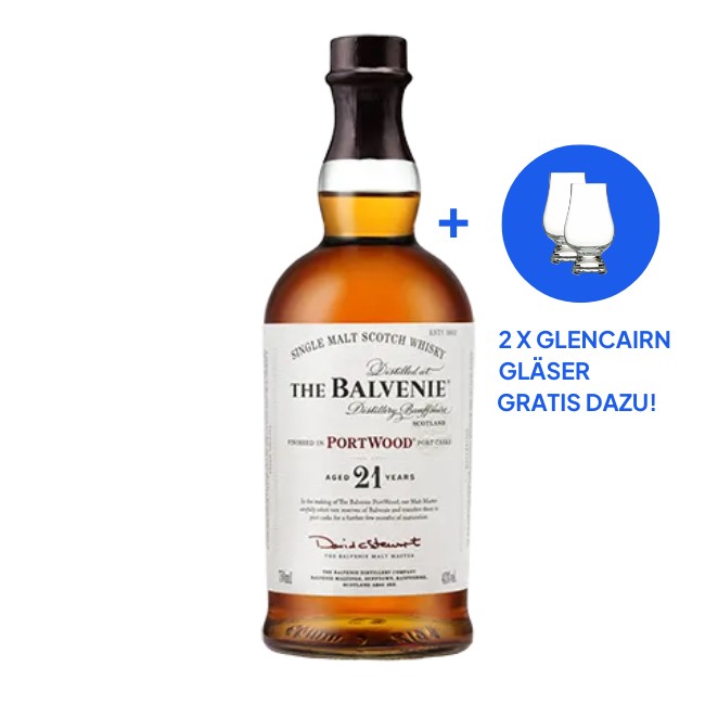 Balvenie 21 Years Old Portwood + 2x Glencairn